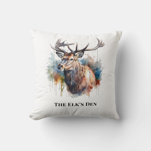 Personalised Elk Cabin Lodge Accent Gift Cushion (Front)