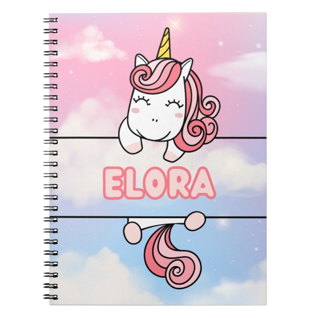 Personalised Elora Unicorn Girlie Notebook (Front)