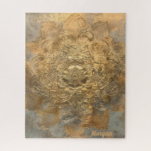 Personalised Embossed Mandala   Elegant Boho Gift Jigsaw Puzzle