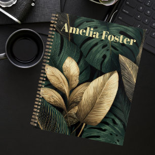 Personalised Emerald Gold Tropical Leaf Planner