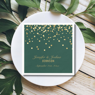 Personalised EMERALD Green Gold Confetti Wedding Napkin