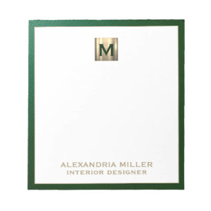 Personalised Emerald Green Gold Monogram  Notepad