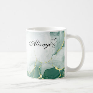 Personalised Emerald Green Gold Watercolor  Coffee Mug