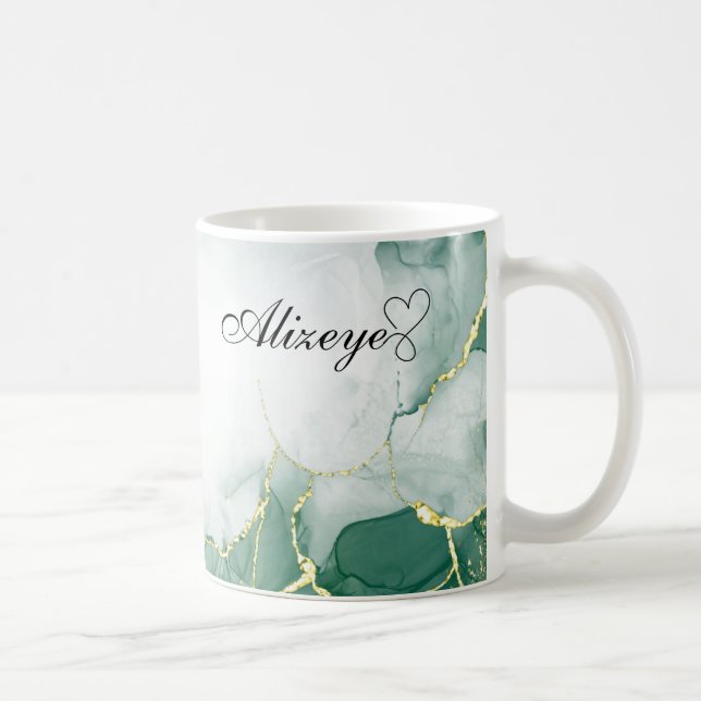 Personalised Emerald Green Gold Watercolor  Coffee Mug (Right)