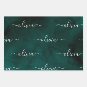 Personalised Emerald Green Monogram – Elegant Gift Wrapping Paper Sheet