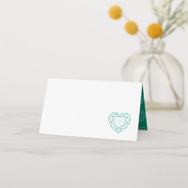 Personalised emerald heart place guest place card (Front)
