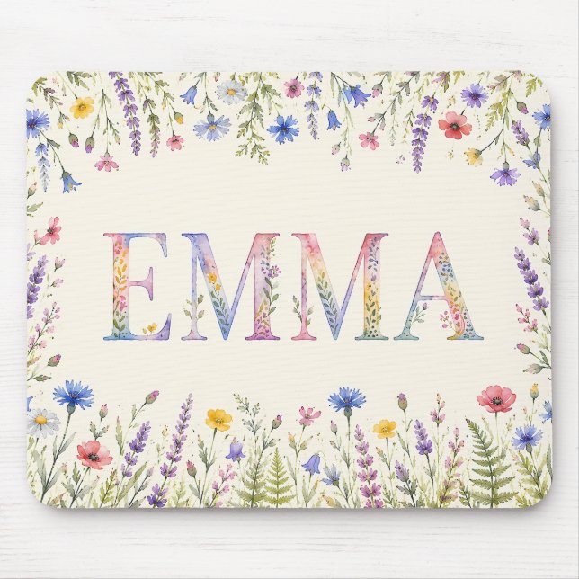Personalised Emma Wildflower Watercolor  Mouse Pad (Front)