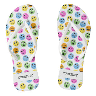 Personalised Emojis Faces Colourful Patterned Jandals