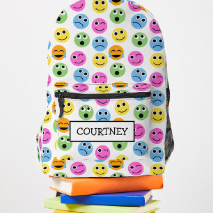 Personalised Emojis Faces Colourful Patterned Printed Backpack