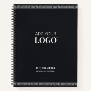 Personalised Employee Name Black Greek Meander Notebook