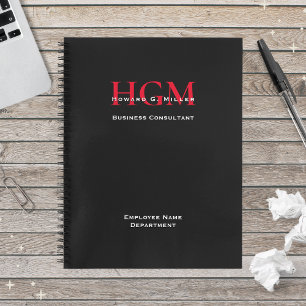 Personalised Employee Name Monogram Logo Black Red Notebook