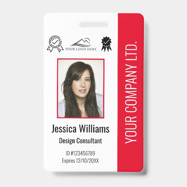 Personalised Employee Photo Certification Red ID  Badge (Front)