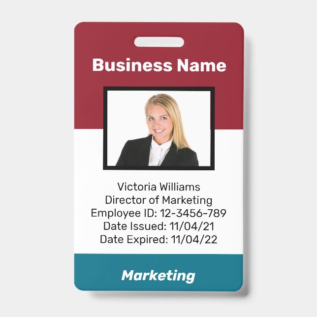 Personalised Employee Photo ID Badge Choose Colour (Front)