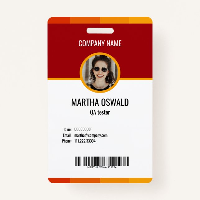 Personalised Employee Photo Yellow Red Id  ID Badge (Front)