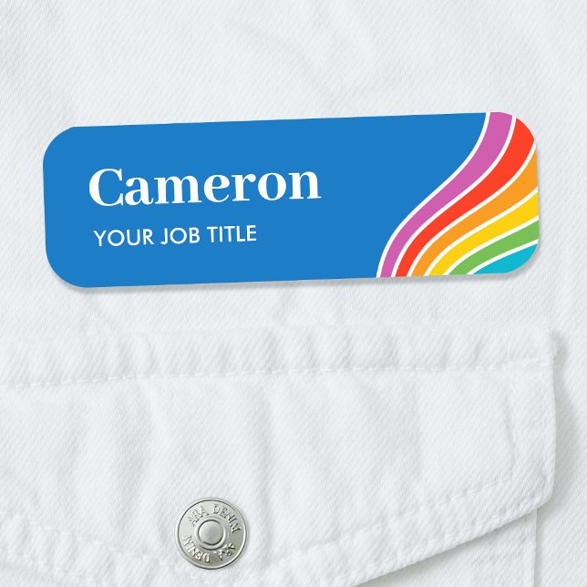Personalised Employee Rainbow Wave ID Blue Name Tag (Creator Uploaded)