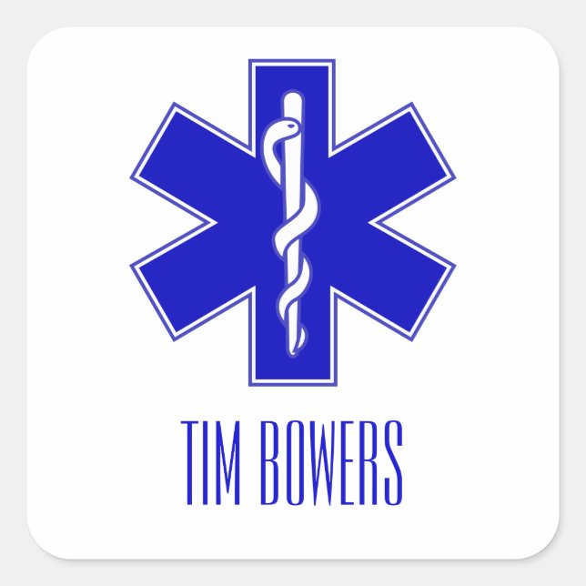 Personalised EMT Star of Life Symbol Square Sticker (Front)