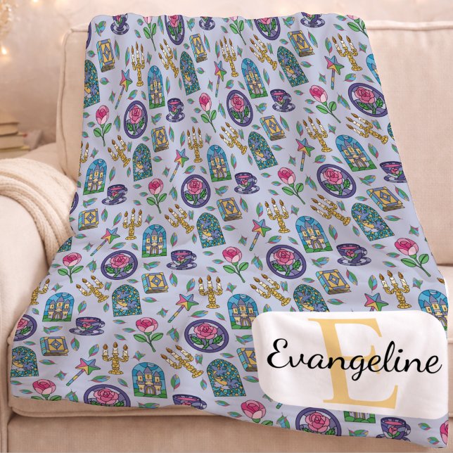 Personalised Enchanted Rose Stained Glass Fleece Blanket (Creator Uploaded)
