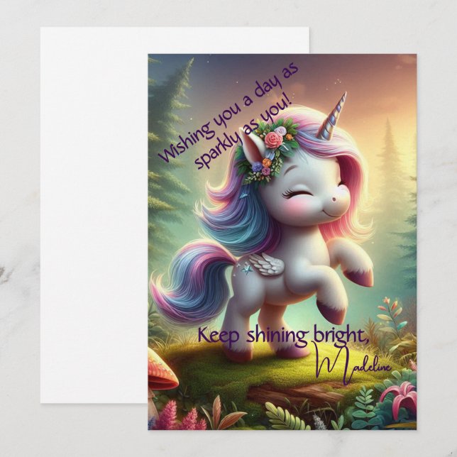Personalised Enchanting Unicorn Flat Card (Front/Back)