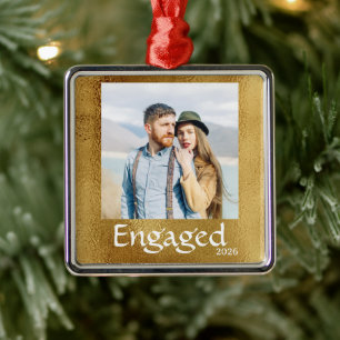 Personalised Engaged Christmas Photo Metal Tree Decoration