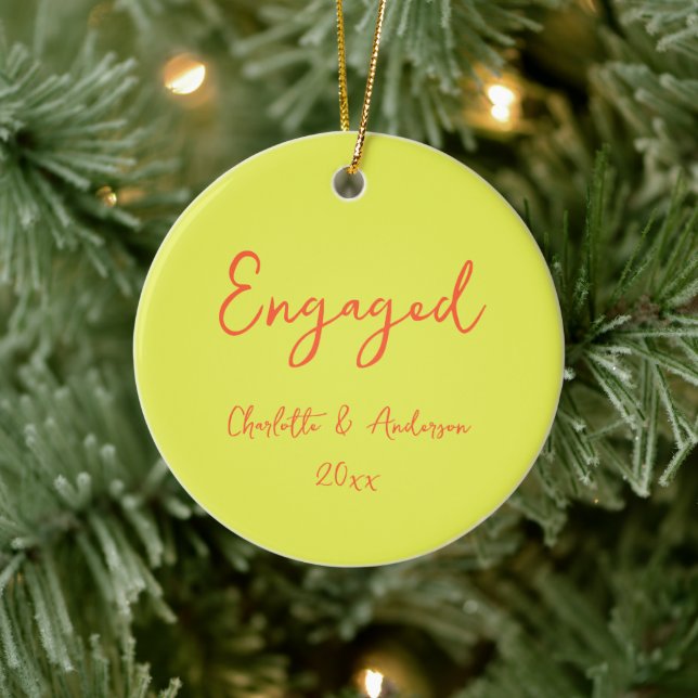 Personalised Engaged Couple Handwritten Chartreuse Ceramic Tree Decoration (Tree)