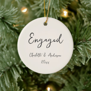 Personalised Engaged Couple Handwritten Ivory Ceramic Tree Decoration