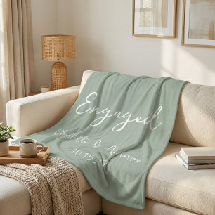 Personalised Engaged Couple Handwritten Sage Fleece Blanket