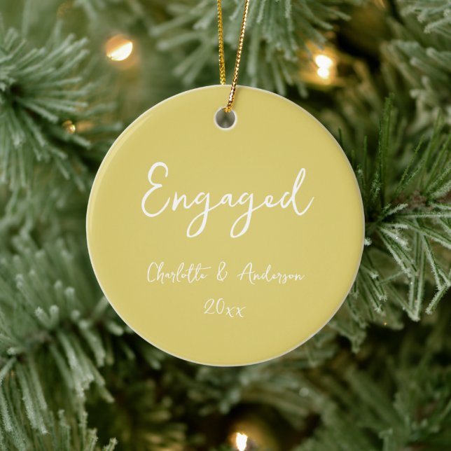 Personalised Engaged Couple Handwritten Yellow Ceramic Tree Decoration (Tree)