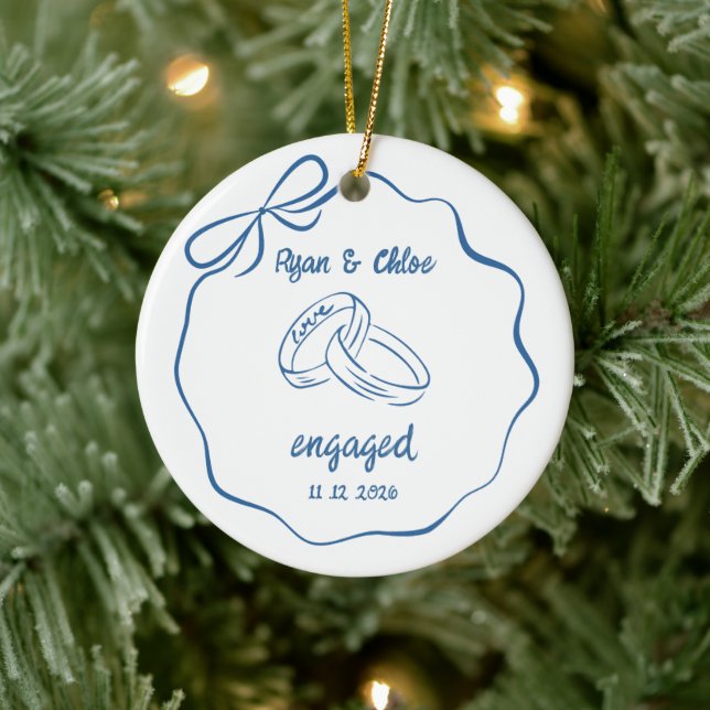 Personalised Engaged Couple Ring Bow  Ceramic Tree Decoration (Tree)