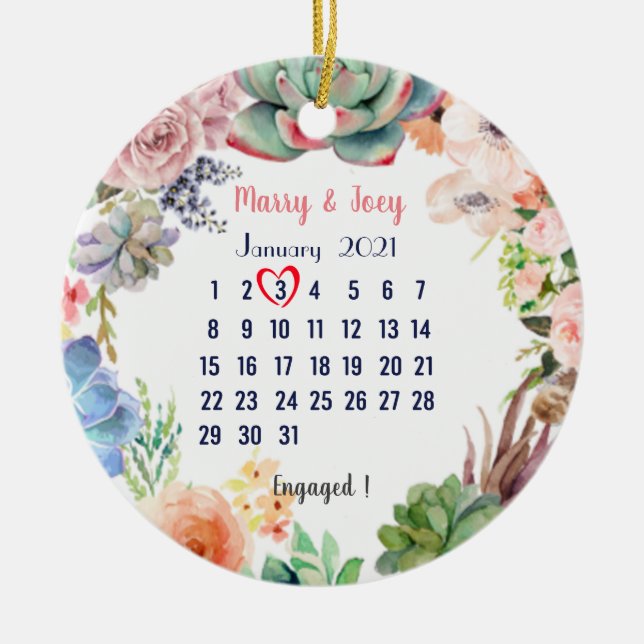 Personalised Engaged -wedding date 3 of 31 Ceramic Tree Decoration (Front)