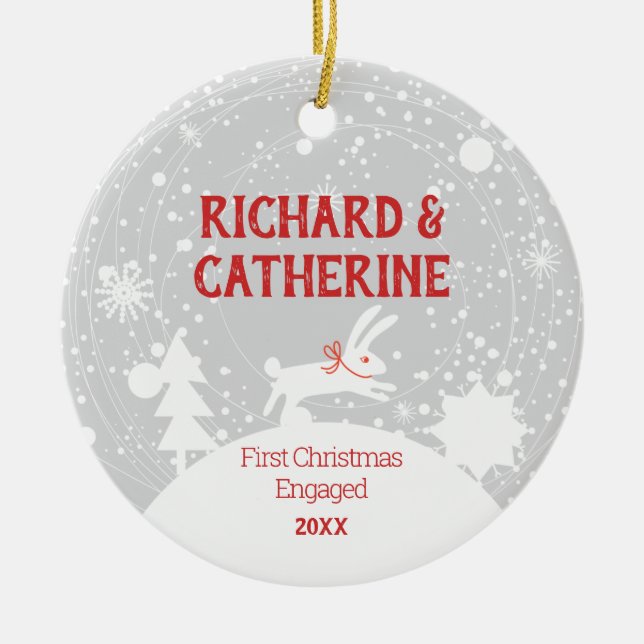 Personalised Engagement 1st Christmas Engaged Cute Ceramic Tree Decoration (Front)