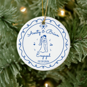 Personalised Engagement Ceramic ornament, Couple Tree Decoration