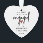 Personalised Engagement Christmas Acrylic Ornament<br><div class="desc">Modern minimalist engagement heart shaped ornament Christmas gift for the bride and groom holiday engagement. Modern minimalist engagement with signature red heart.</div>