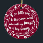 Personalised Engagement Keepsake | Hollyberry Ceramic Tree Decoration<br><div class="desc">"Go,  little ring,  to that same sweet who hath my heart in her domain." This beautiful keepsake ornament features the romantic quote from Chaucer in stylish white brushstroke on a holiday-perfect red berry background. Easily personalise the back with the happy couple's names!</div>
