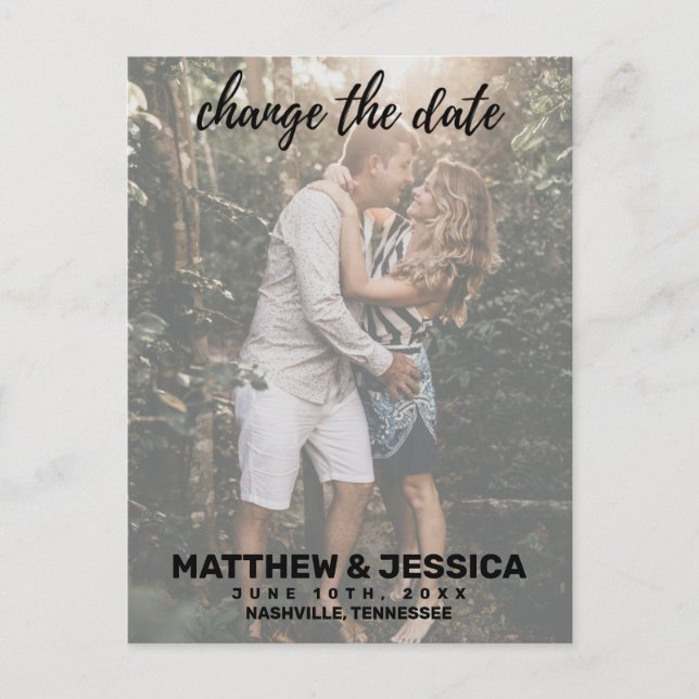 Personalised Engagement Photo Date Change Announcement Postcard (Front)