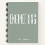 Personalised Engineering Graph Paper Simple Sage Notebook<br><div class="desc">A cute,  trendy notebook to take to engineering class or for homework with a simple,  minimalist cover in pretty sage green and space for the school subject and your name to be personalised.</div>