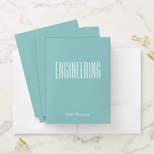 Personalised Engineering Simple Design Aqua Blue Pocket Folder