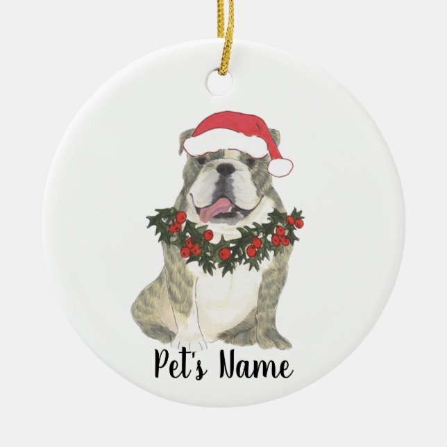 Personalised English Bulldog (Brindle) Ceramic Tree Decoration (Front)