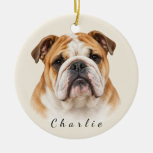 Personalised English Bulldog with Custom Name Ceramic Tree Decoration