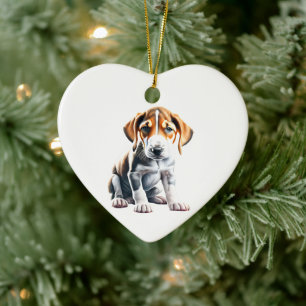 Personalised English Foxhound Puppy Ceramic Tree Decoration