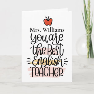 Personalised English Teacher Card. Thank You Card
