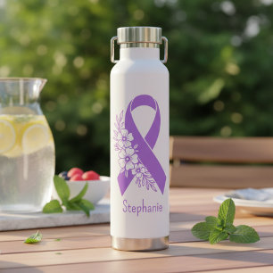 Personalised Epilepsy Awareness Purple Ribbon Water Bottle