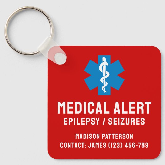 Personalised Epilepsy Emergency Essentials Key Ring (Front)