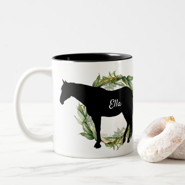 Personalised Equestrian Horse Riding Custom Name T Two-Tone Coffee Mug (With Donut)