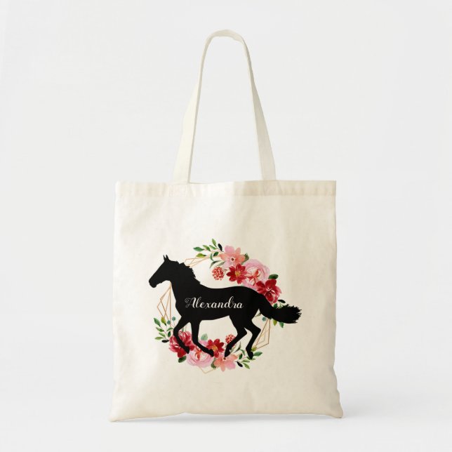 Personalised Equestrian Horse Riding Custom Name Tote Bag (Front)