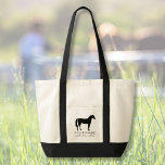 Personalised Equestrian Horse Riding Custom Name Tote Bag<br><div class="desc">This personalised tote bag features a black silhouette of a horse with a space for a rider's or horse's name and an extra line of custom text (add your barn/team name). Nice and roomy, it's great for carrying riding gear, books, etc. Makes a very thoughtful end of year gift for...</div>