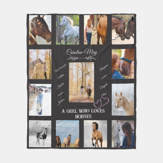 Personalised Equine Girl Photo Text Horse Lover Fleece Blanket (Front)
