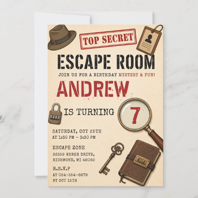 Personalised Escape Room Birthday Invitation (Front)