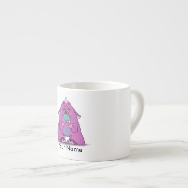 Personalised  espresso mug with "A" Monster (Front Right)