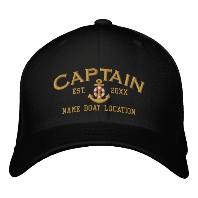 Personalised Est. Sea Captain Lifesaver Anchor Embroidered Hat (Front)