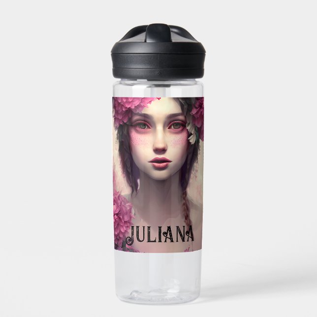 Personalised Ethereal Girl with Pink Freckles Water Bottle (Front)